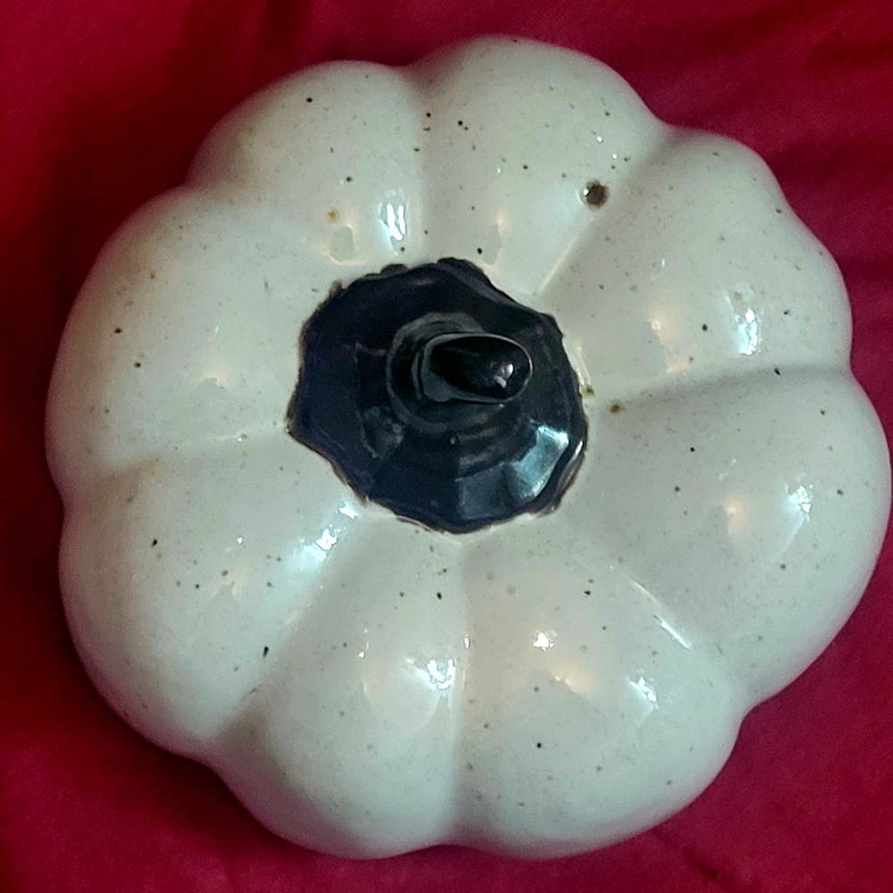 Crate&Barrel Wilder Cream Glazed Ceramic Decorative Pumpkin with Brown Accent